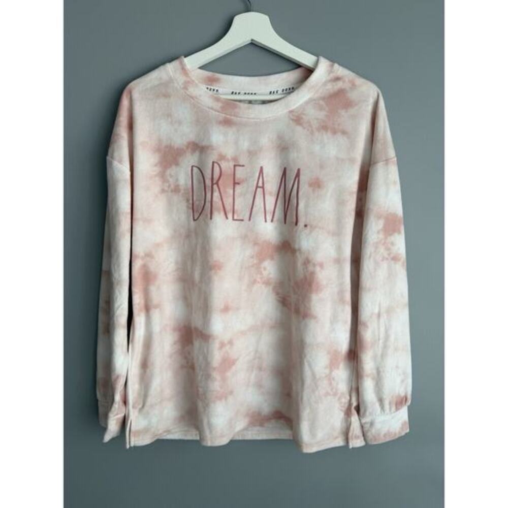 Rae Dunn Dream Tie Dye Sweatshirt Women M Pink Crew Neck Cozy Pullover NWT $68